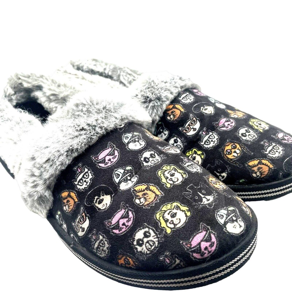 Bobs By Sketchers Memory Foam Slippers Too Cozy Cat Ages Womens Size 7 Black